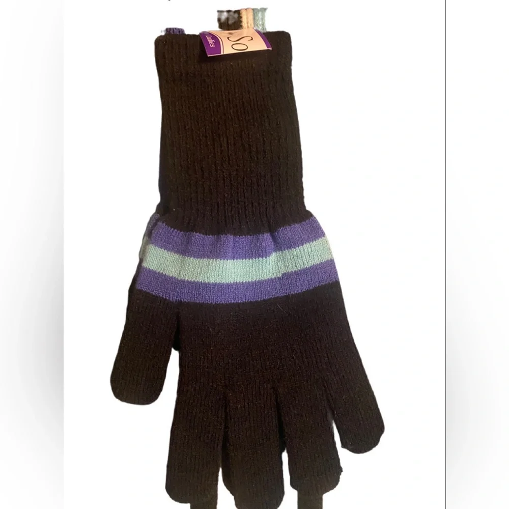 Beautiful Striped Scarf and Gloves Matching Set